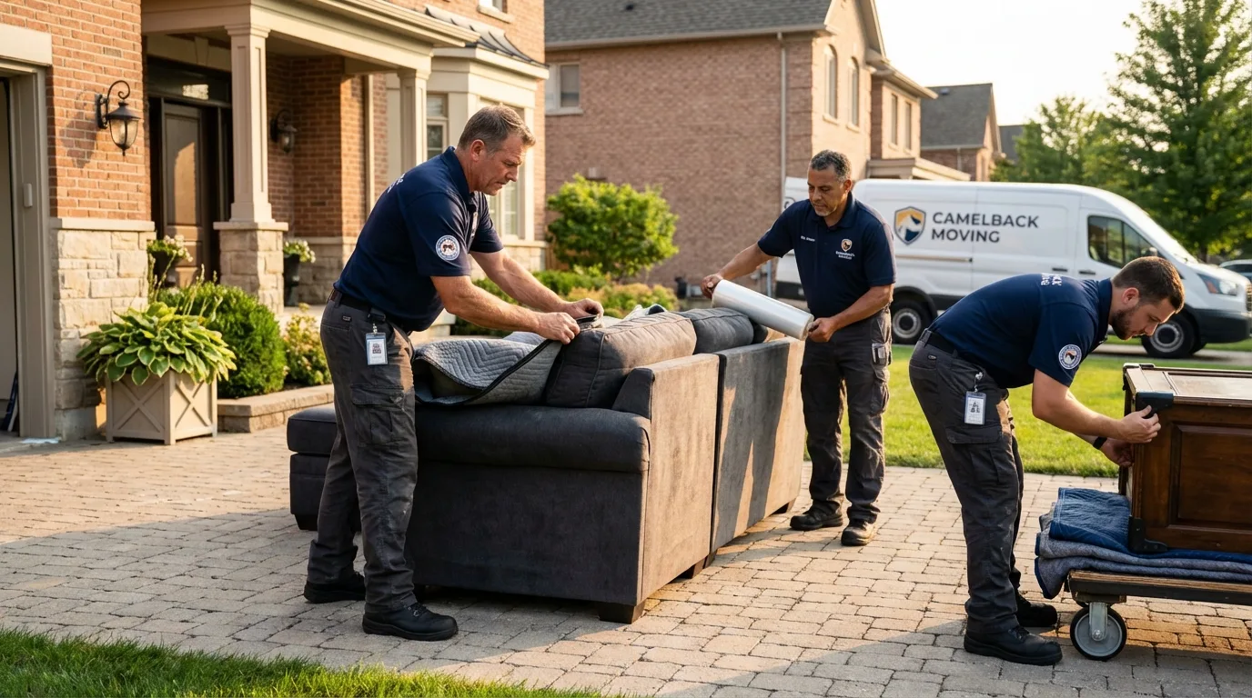 Large estate moving crew wrapping furniture in Canton, MS